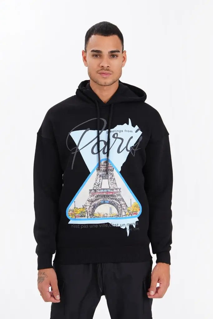 Sweat capuche Paris noir bonhomme