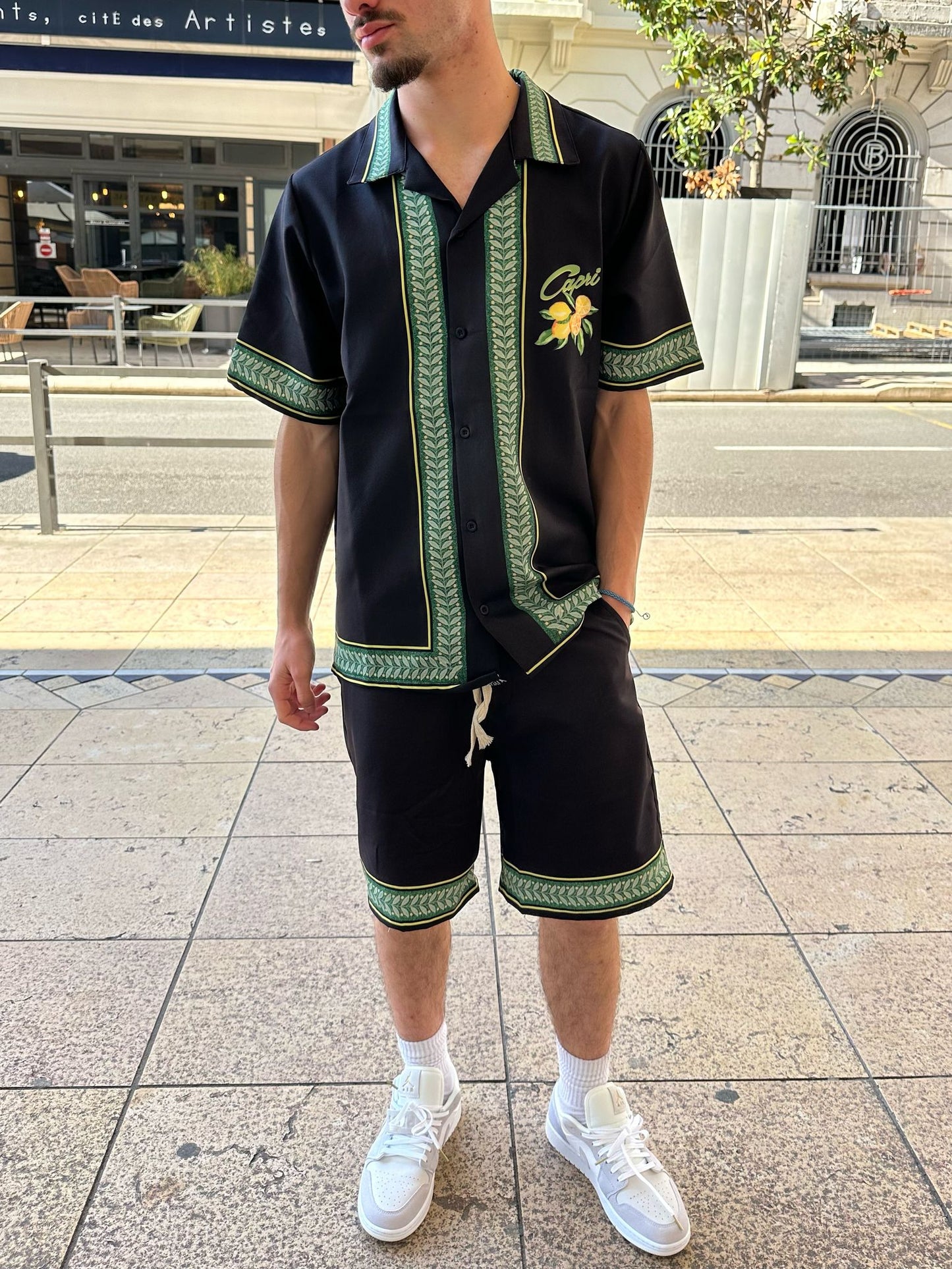 Ensemble Chemise et Short Noir Vert Citron