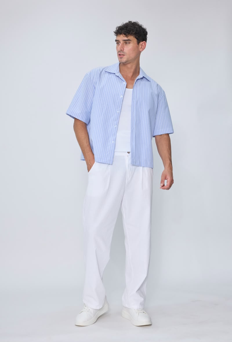 Chemise col camp rayée homme oversize  – Coupe boxy manches courtes