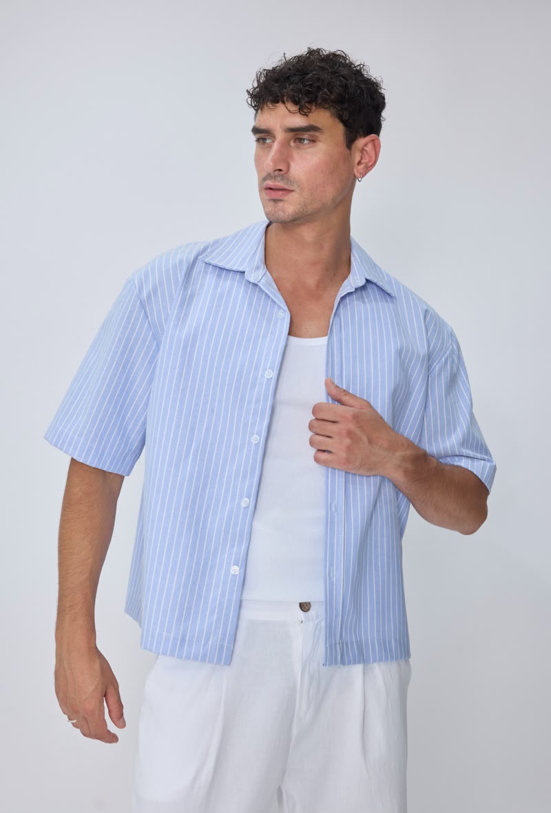 Chemise col camp rayée homme oversize  – Coupe boxy manches courtes