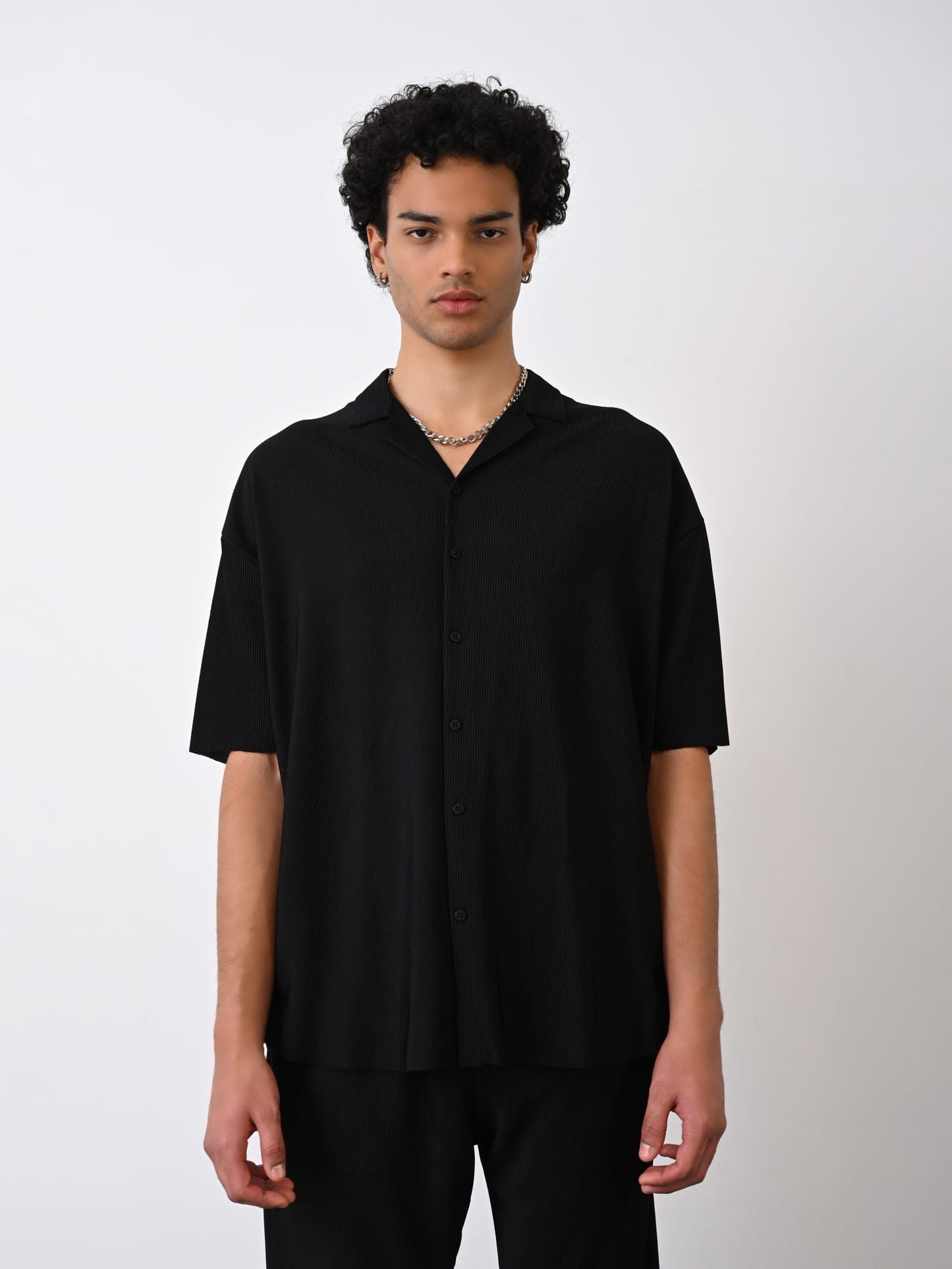 Chemise côtelé homme noir Satiné