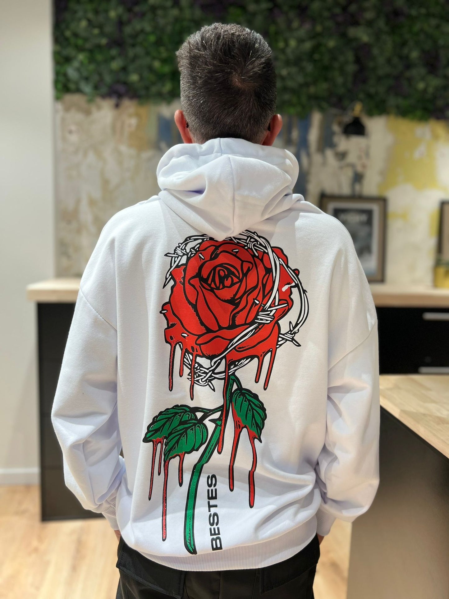 sweat à capuche blanc "rose"