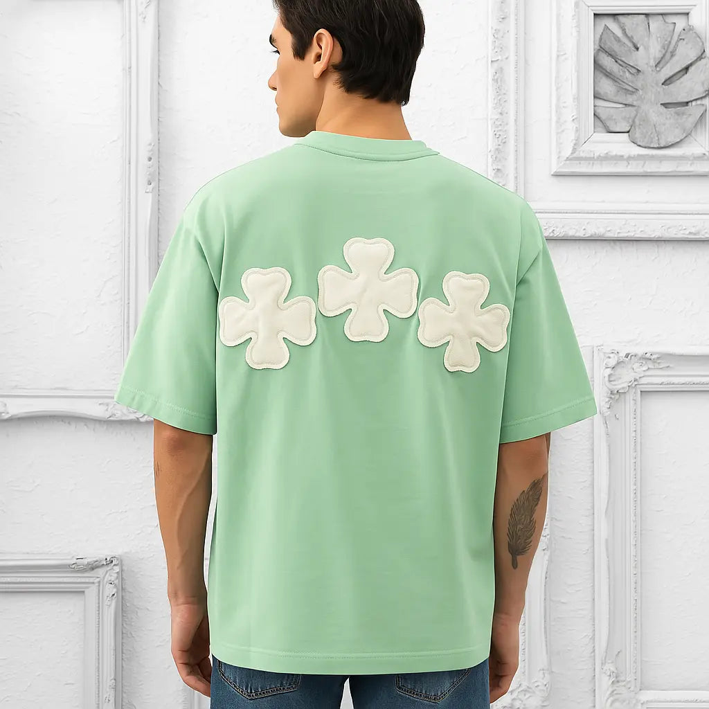 T-shirt Aqua Oversize avec motif floral en couture tricoté bonhomme