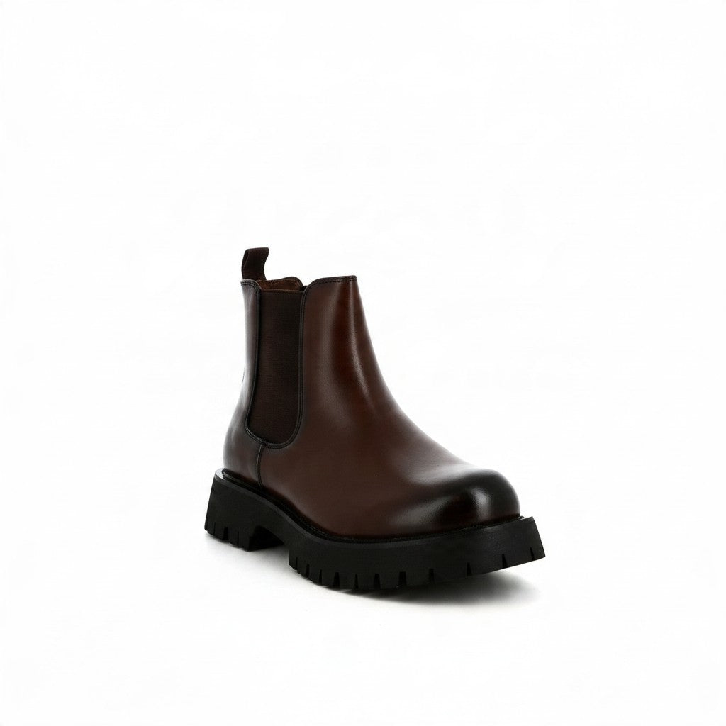 Bottines Chelsea Bonhomme marron en polyuréthane avec élastiques latéraux et semelle épaisse crantée