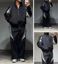 Ensemble survêtement rétro bonhomme en nylon noir avec empiècements gris et écru et doublure polaire chaude