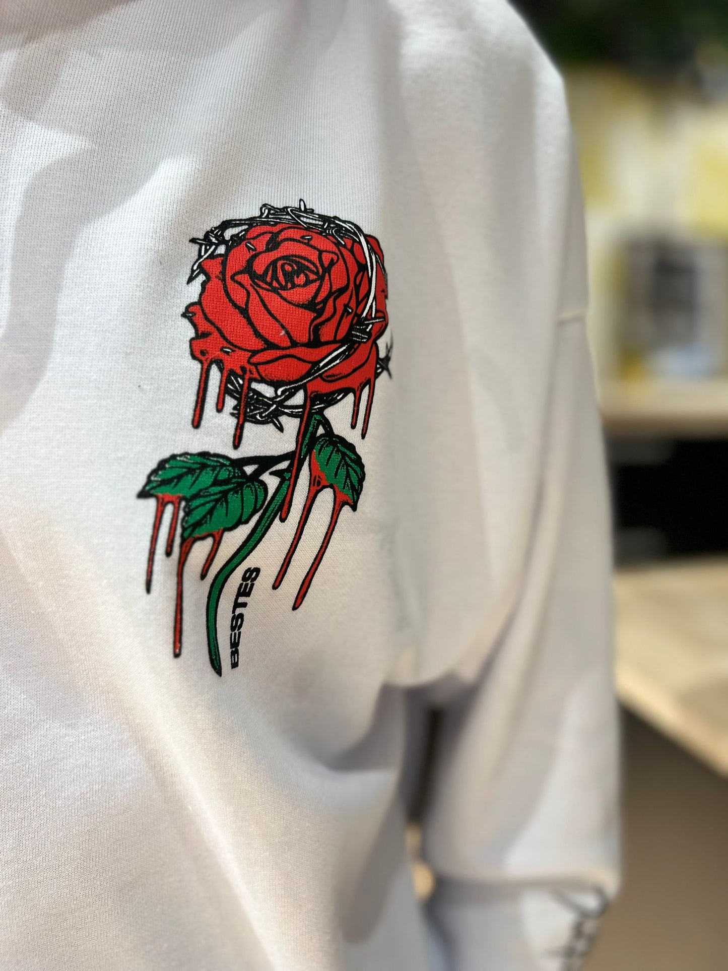 sweat à capuche blanc "rose"