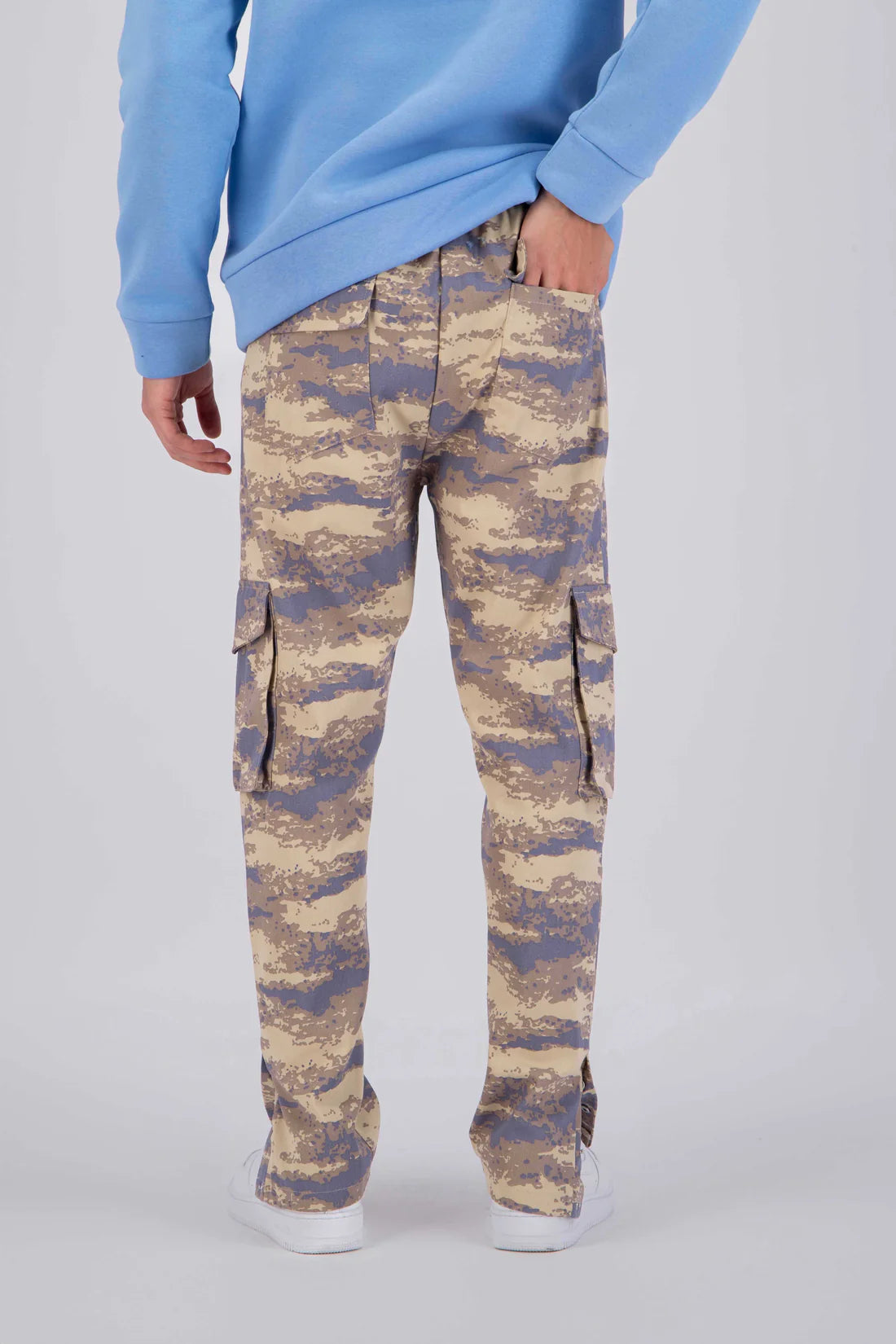 Pantalon Cargo Camouflage beige et bleu avec 3 Bouttons