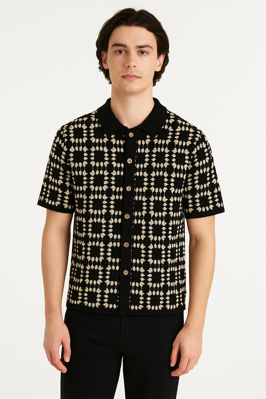 Chemise Crochet Noir à Motifs