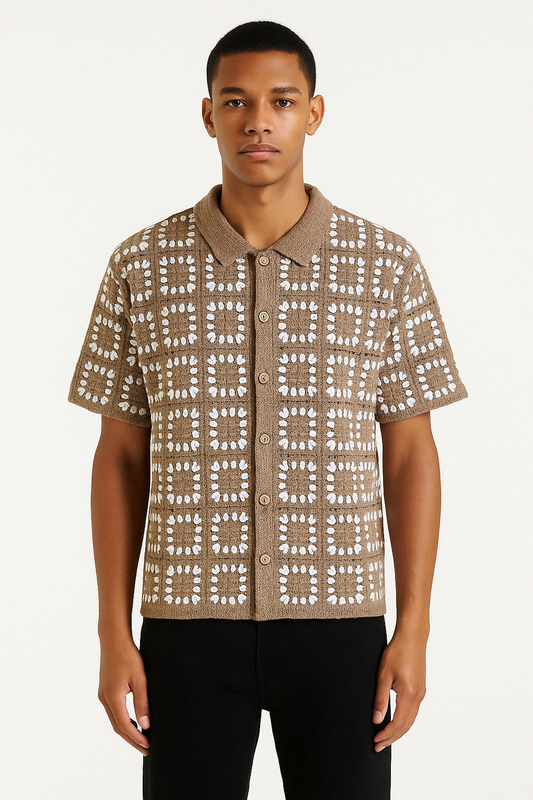 Chemise Crochet Camel à Motifs