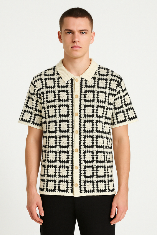 Chemise Crochet Beige à Motifs