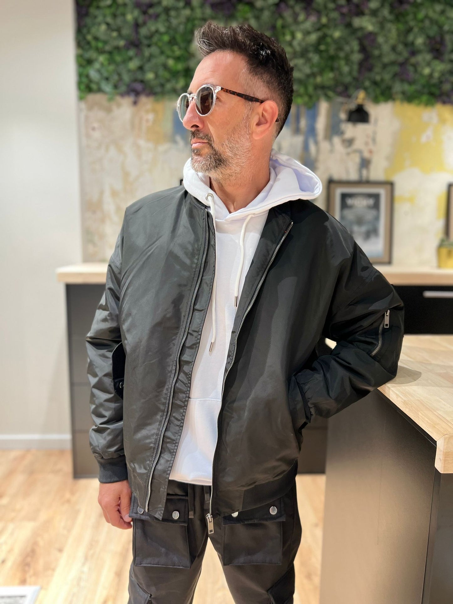 Veste Bombers noir avec fermeture à zip Homme