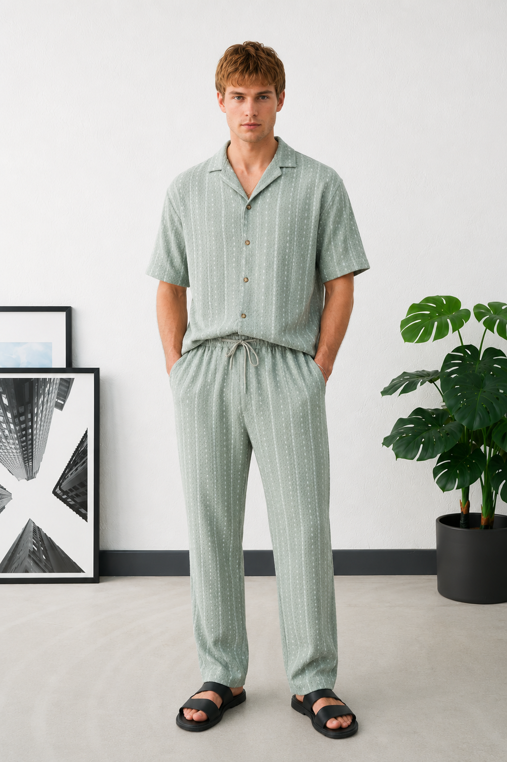 Ensemble Homme Texturé Chemise et Pantalon Assortis
