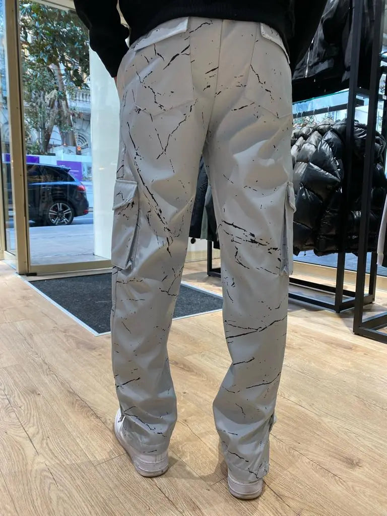 Pantalon Cargo Marbré gris Homme avec 3 Bouttons bonhomme
