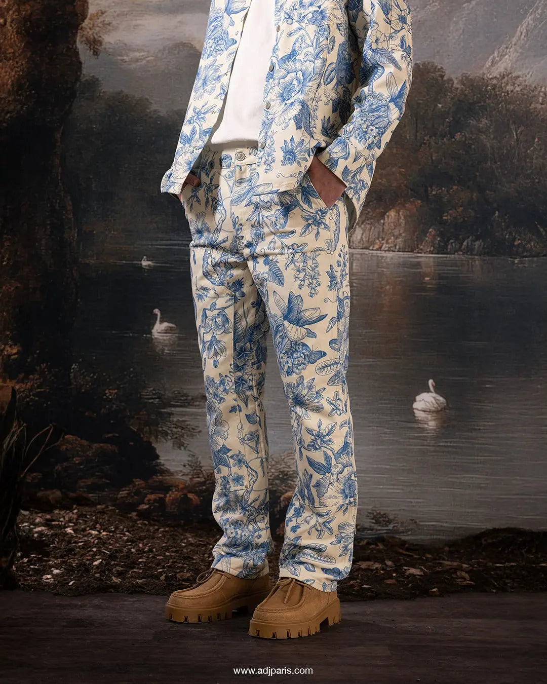 jeans blanc coupe carpenter Floral bleu homme bonhomme