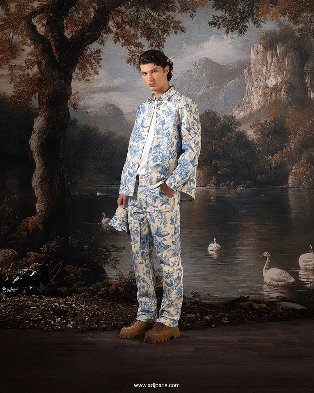 jeans blanc coupe carpenter Floral bleu homme bonhomme