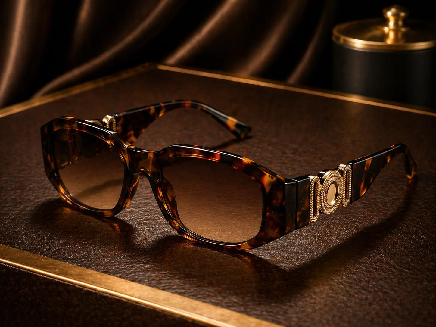 Lunettes de soleil géométriques monture noire ornement doré bonhommeboutique