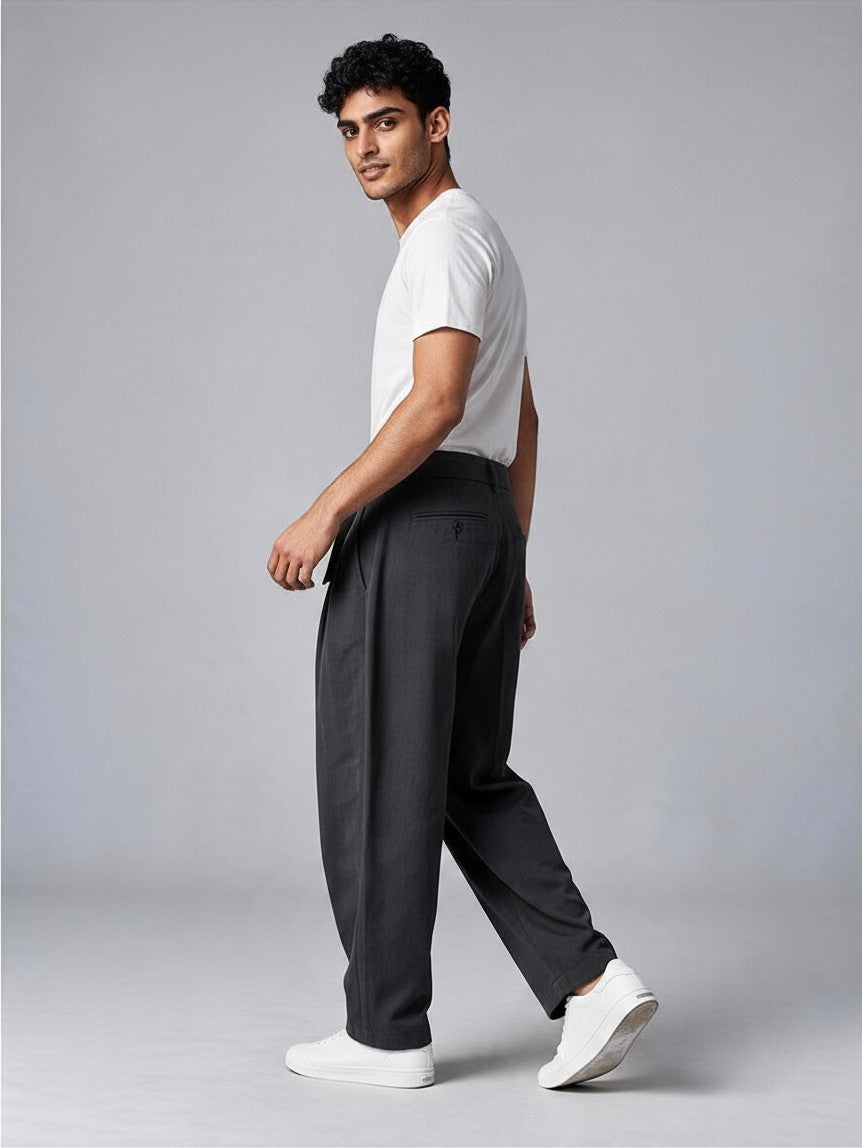 Pantalon à Pinces Baggy Homme Taille Haute, Ceinture à Nouer