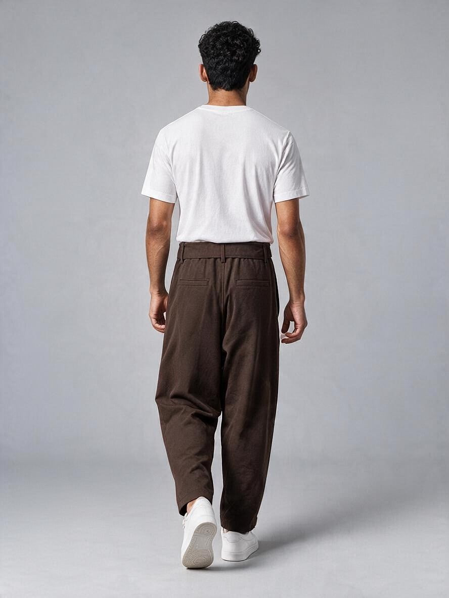 Pantalon à Pinces Baggy Homme Taille Haute, Ceinture à Nouer