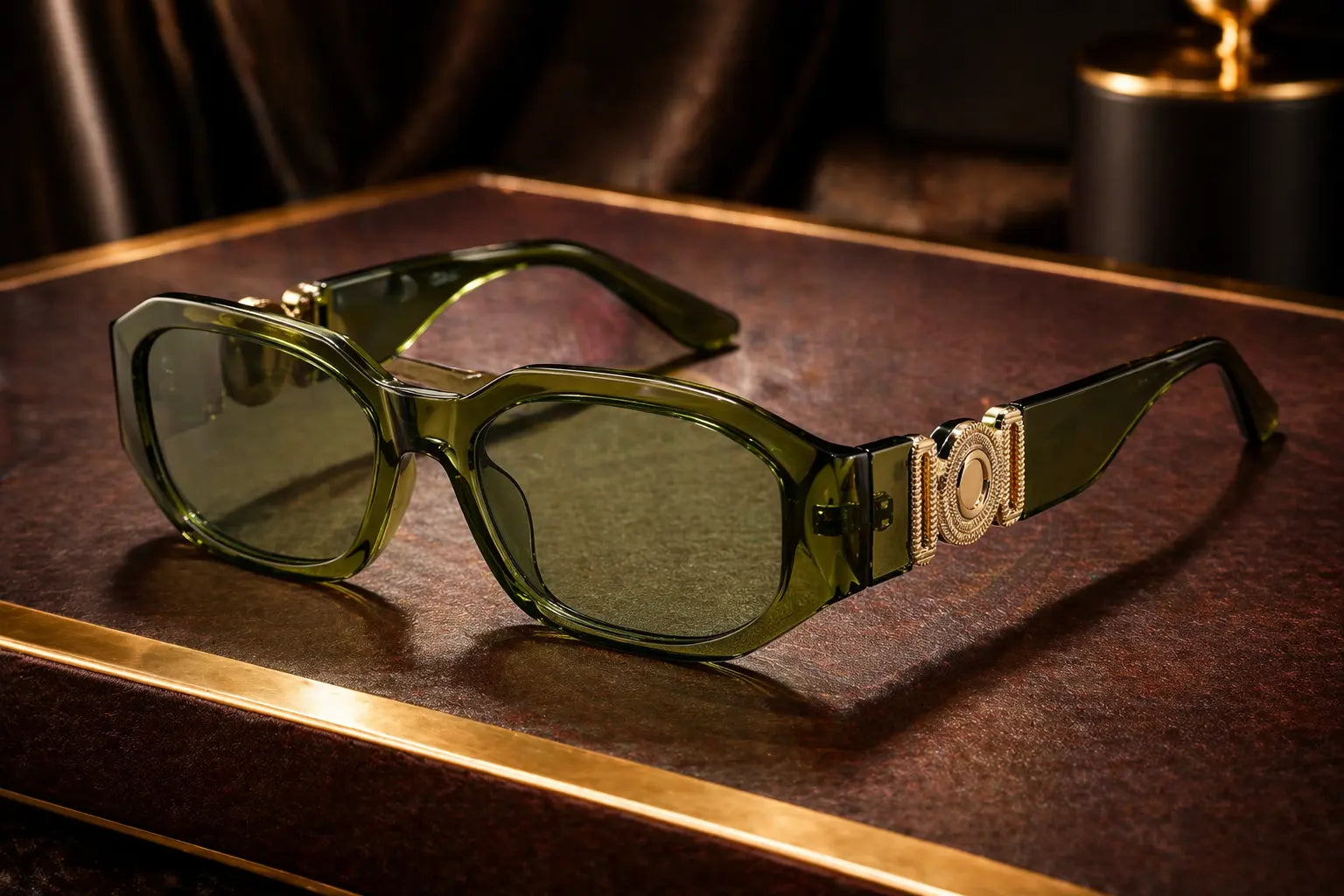 Lunettes de soleil géométriques monture noire ornement doré bonhommeboutique
