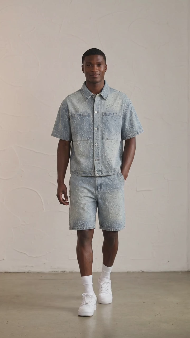 Ensemble Chemise et Short en Denim Texturé – 100 % Coton