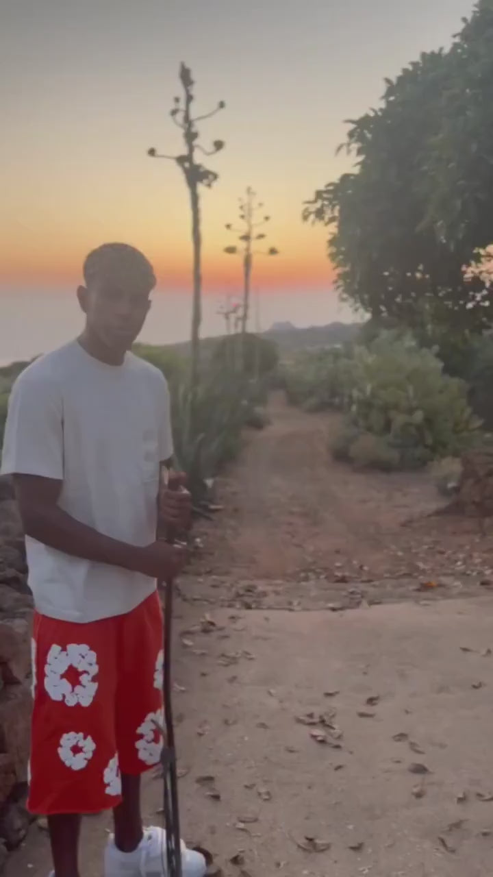 Short Molleton Fleuri Orange Blanc