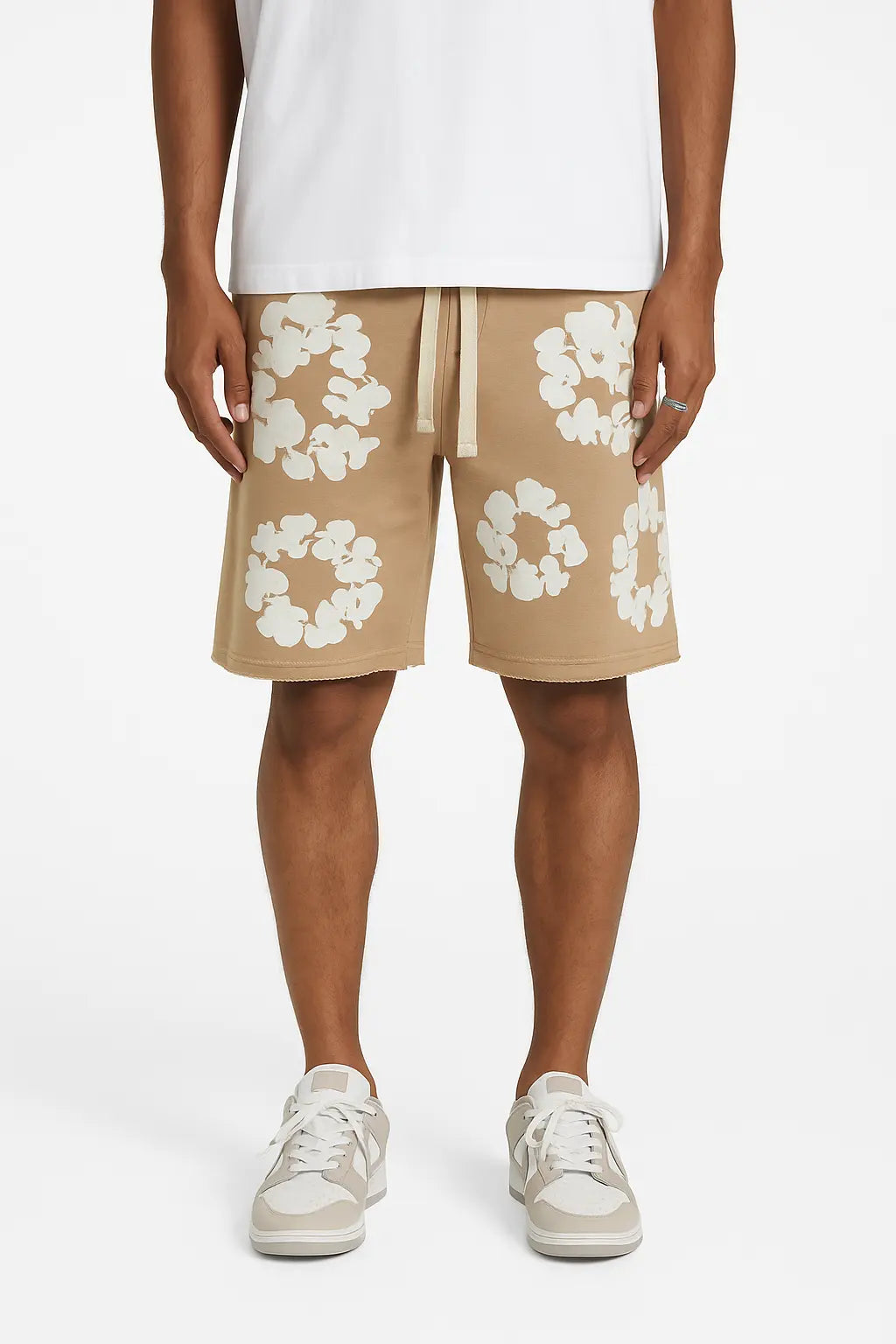 Short Molleton Fleuri Beige Blanc - bonhomme