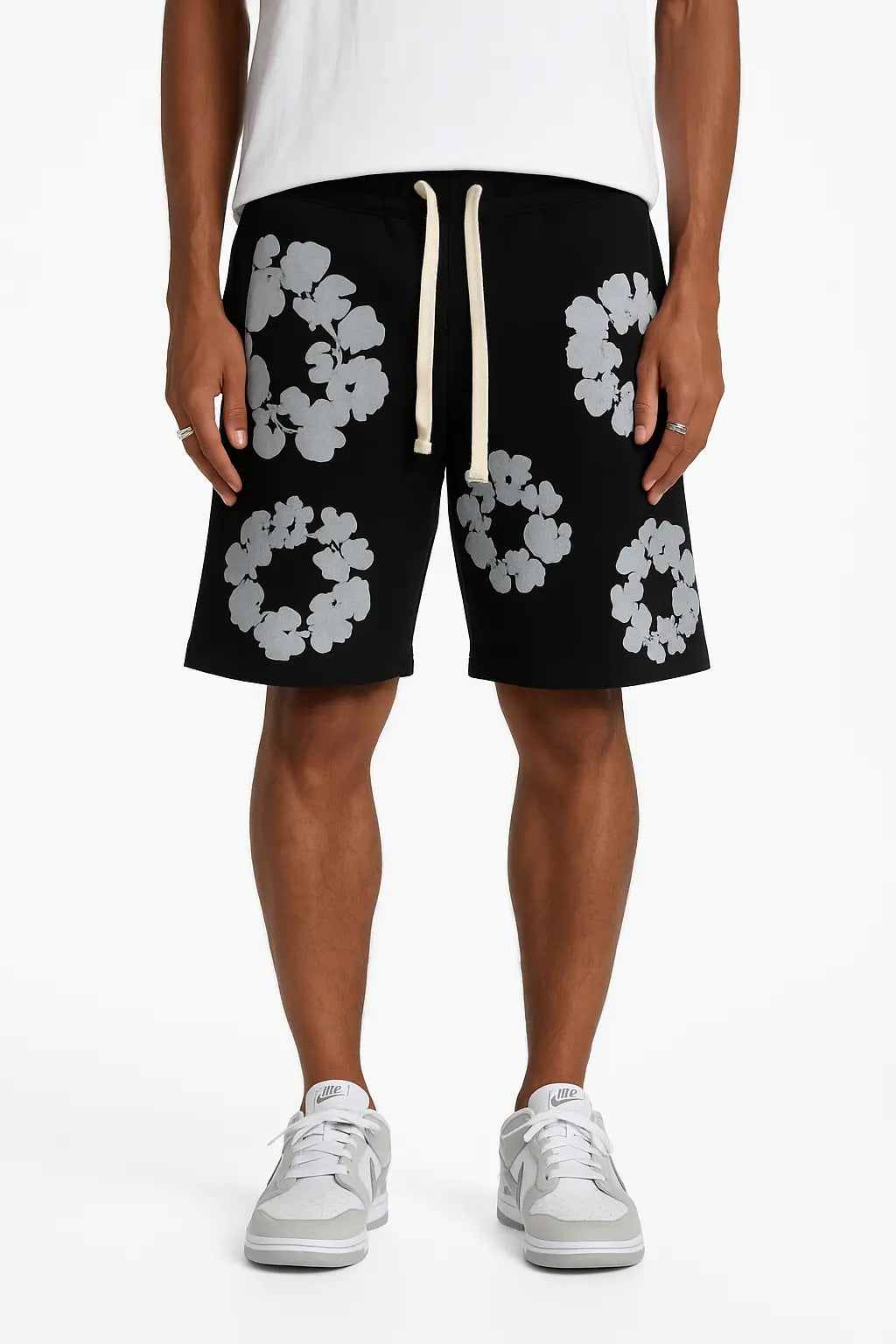 Short Molleton Fleuri Noir Blanc - bonhomme