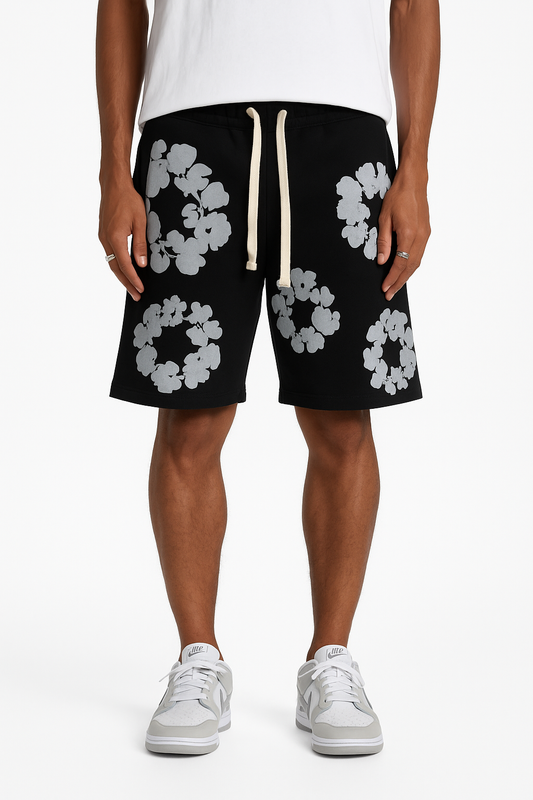 Short Molleton Fleuri Noir Blanc