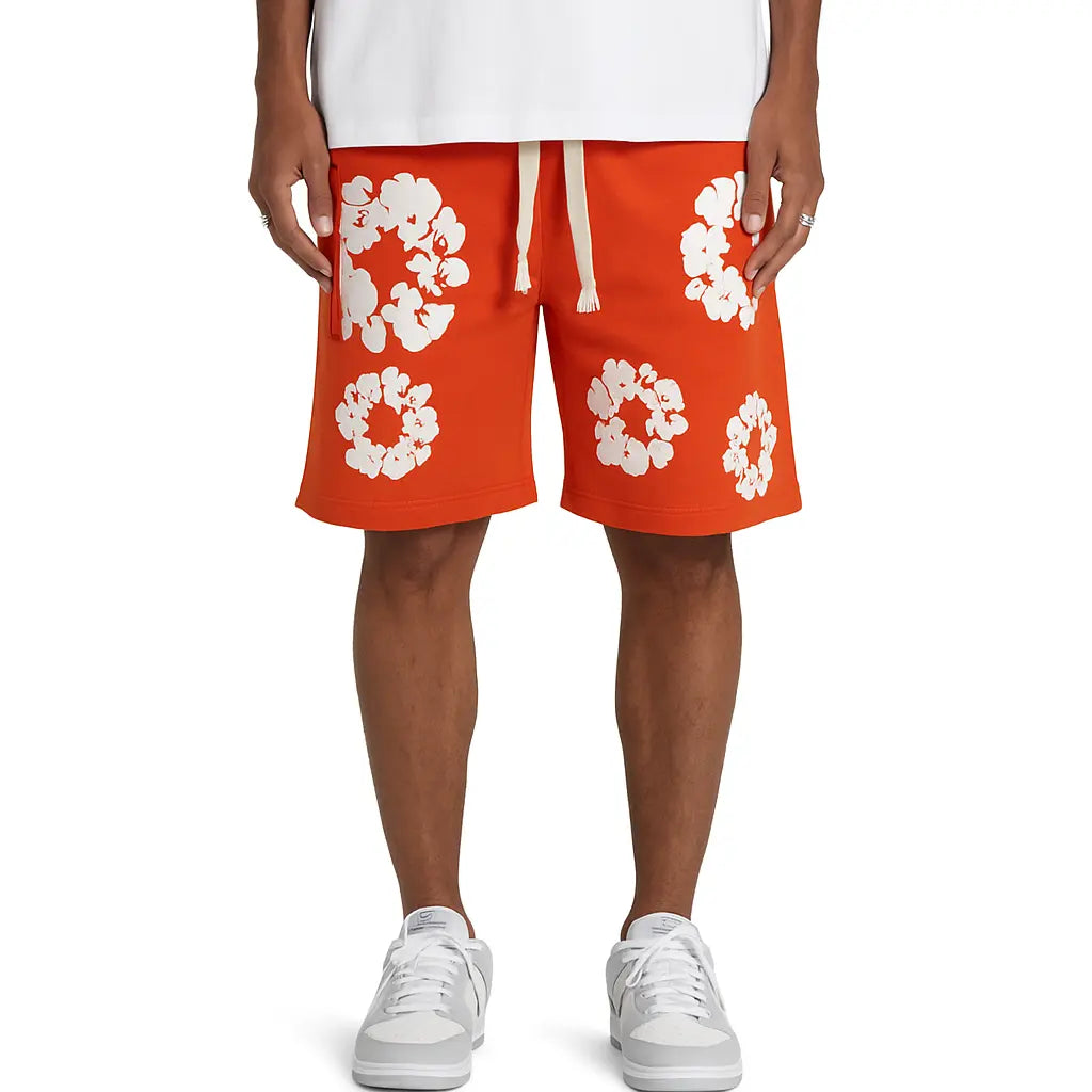 Short Molleton Fleuri Orange Blanc - bonhomme