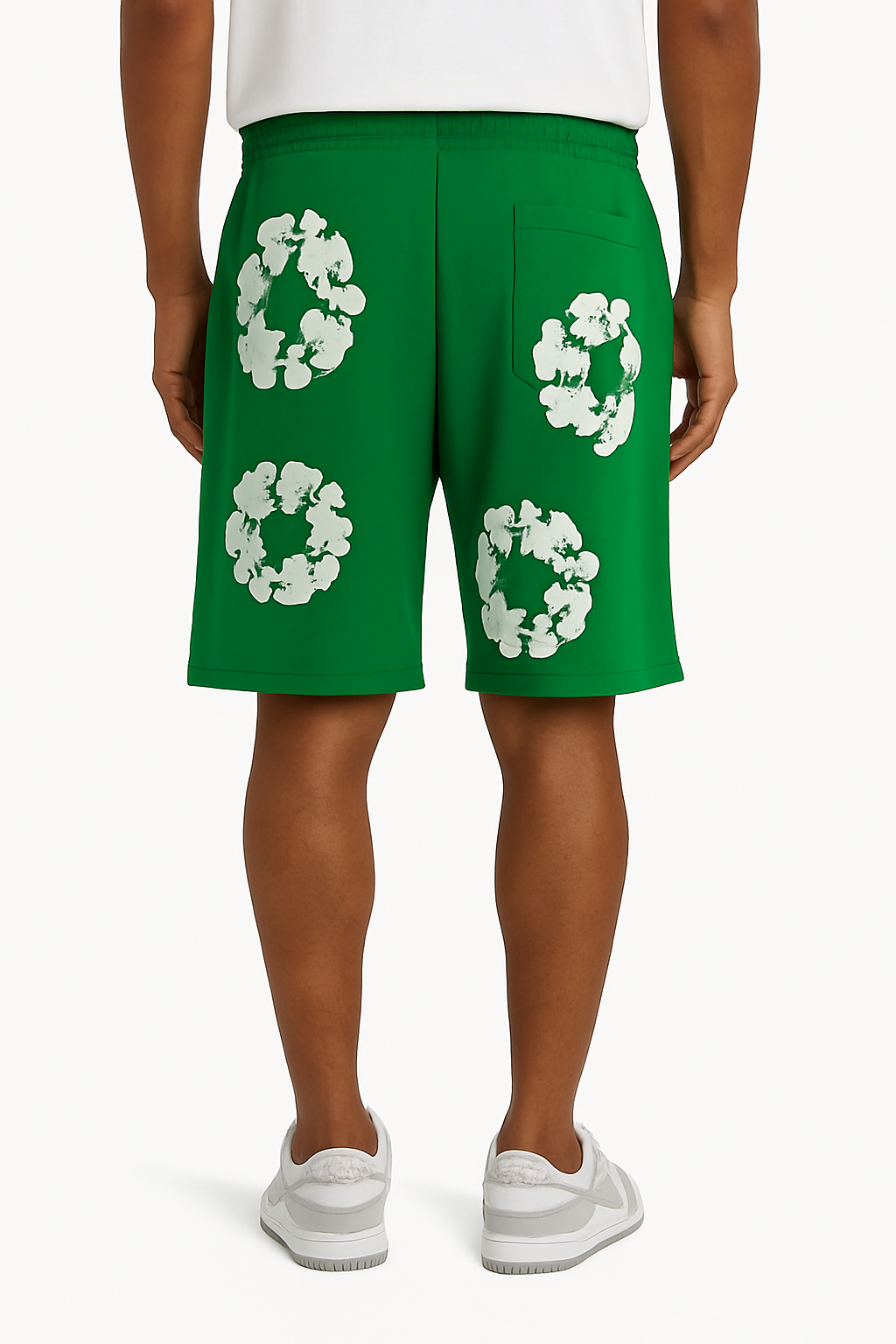 Short Molleton Fleuri Vert Blanc