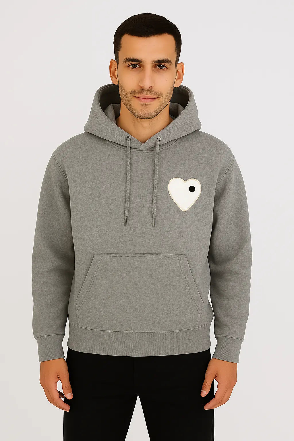 Sweat Coeur à Capuche Gris Coeur Blanc - bonhomme