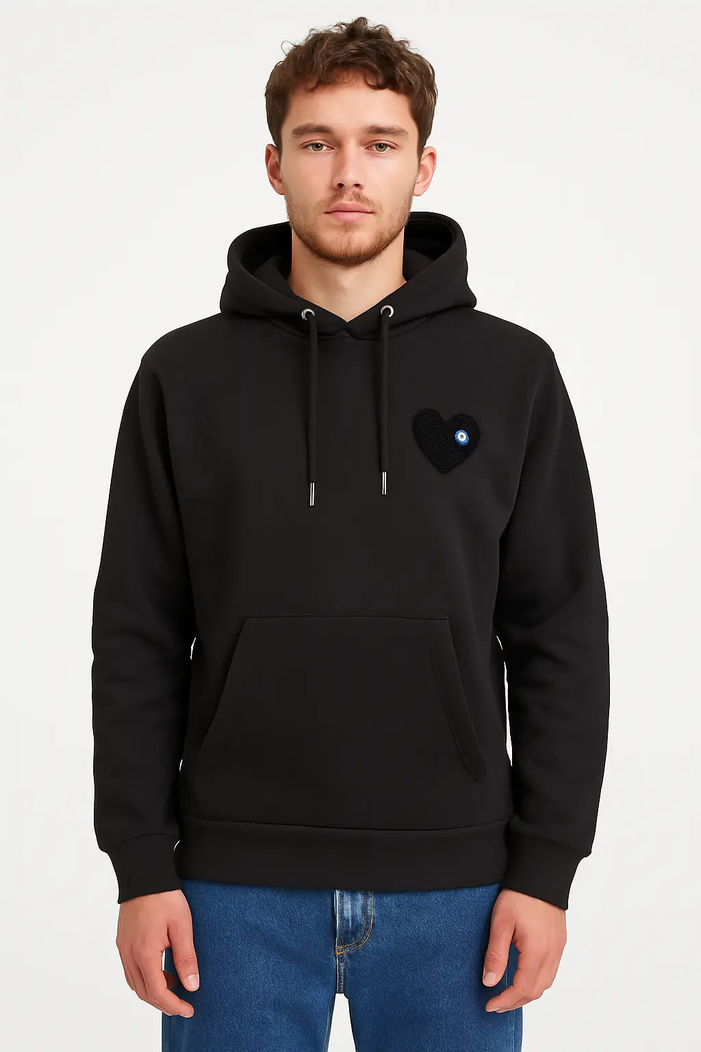 Sweat capuche Noir avec cœur Noir - bonhomme