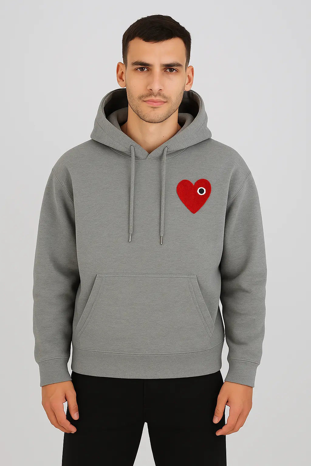 Sweat Coeur à Capuche Gris Coeur Rouge - bonhomme