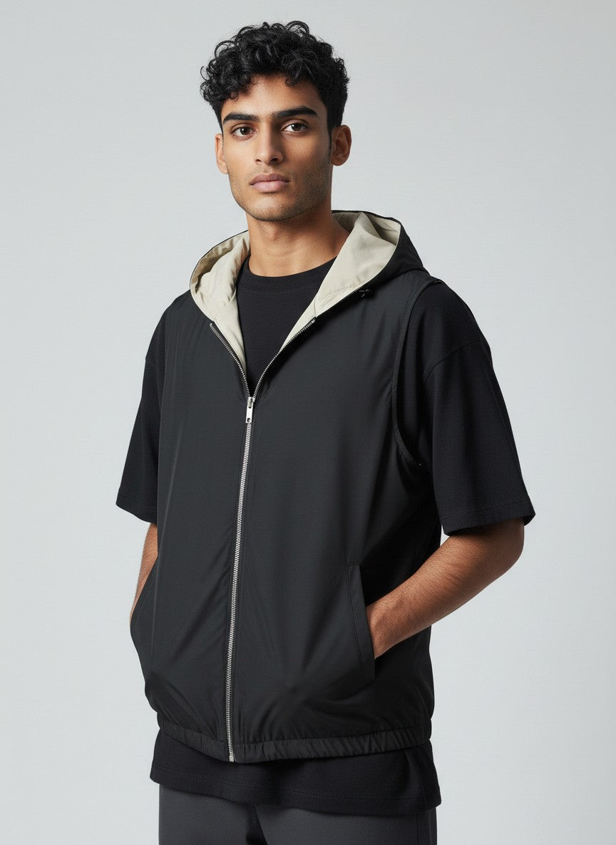 Veste sans manches réversible à capuche