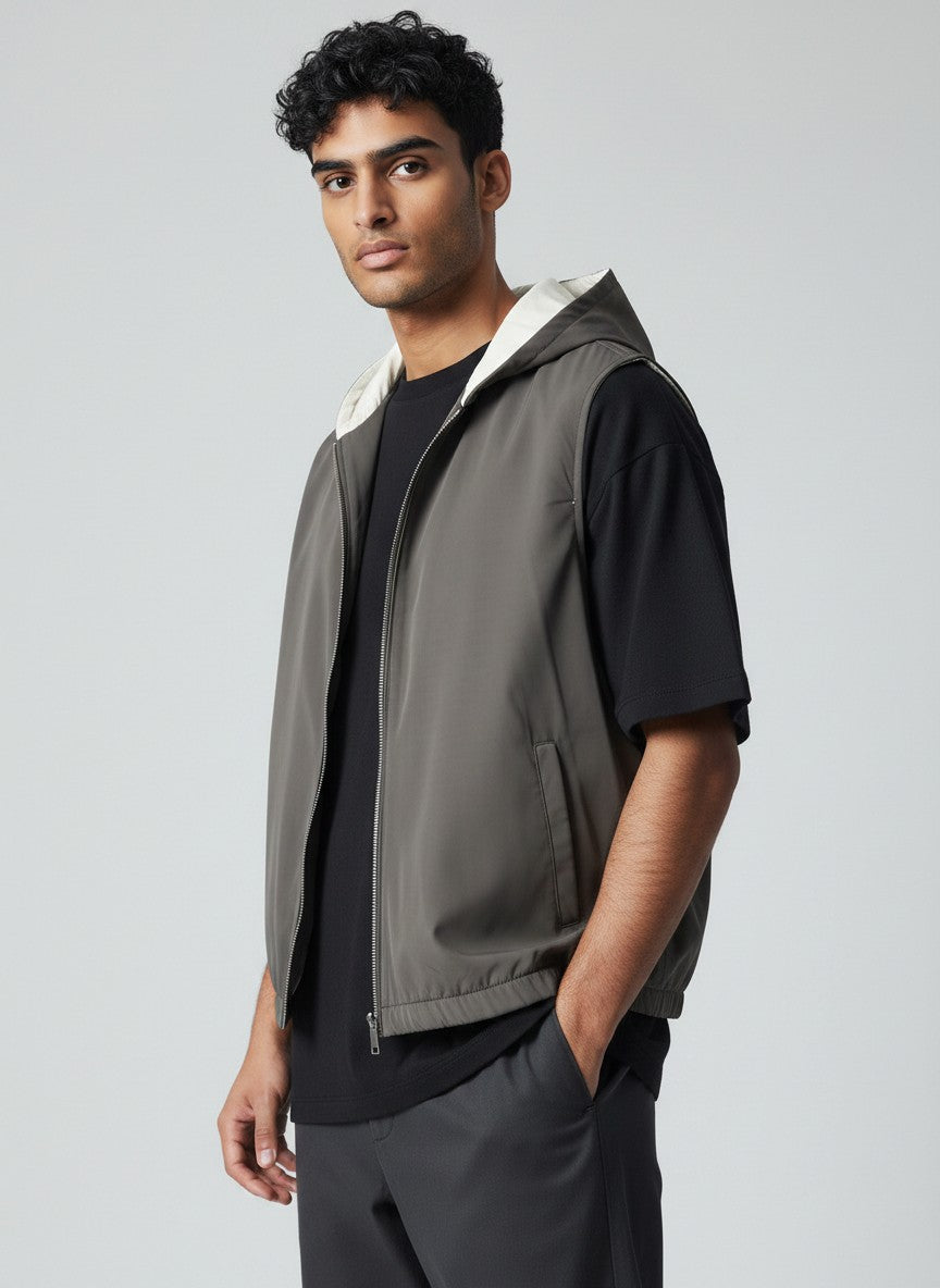 Veste sans manches réversible à capuche